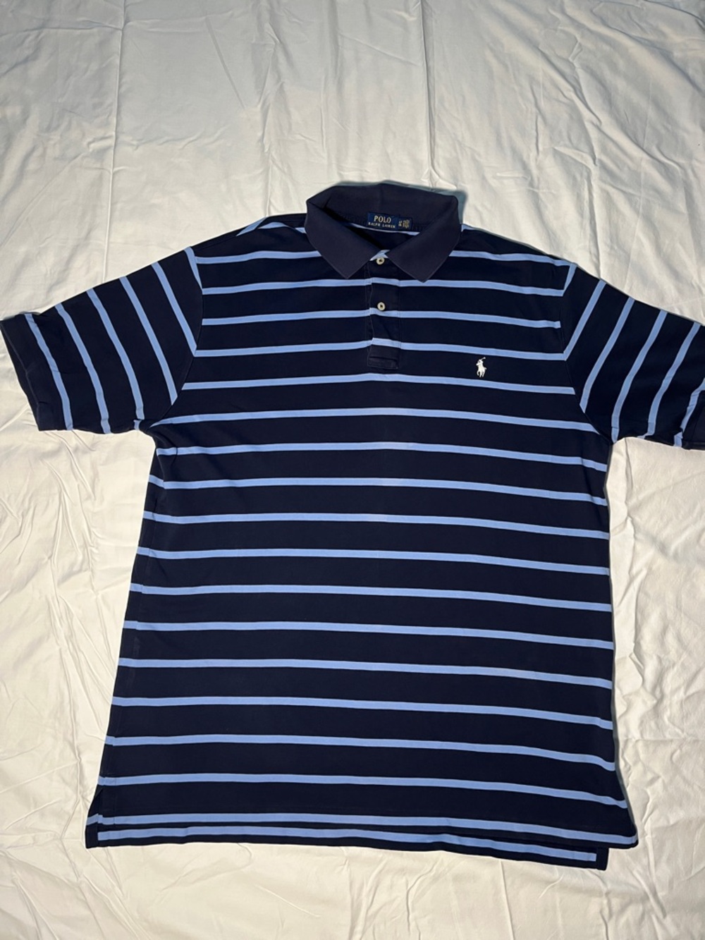 Men’s XXL Ralph Lauren Navy with Light Blue Striped Polo Shirt